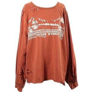 Free People Jackson Wyoming Distressed Graphic Pullover Sweatshirt In Terracotta